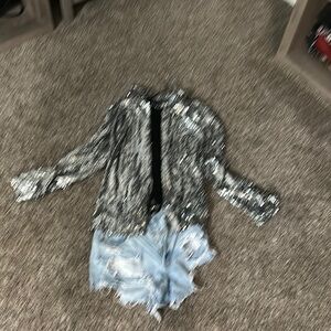 Sequin button down top